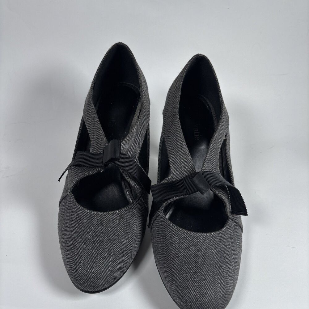 Kelly & Katie Gray Herringbone Bow Peep Toe High Heel Pumps Women’s Size 9.5